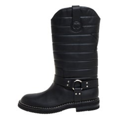 Chanel Black Leather Star Harness CC Mid Calf Boots Size 39