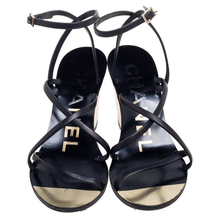 CHANEL 26S STRAPPY SANDALS IN BLACK VELVET WITH ROPE SOLE GOLD HARDWARE