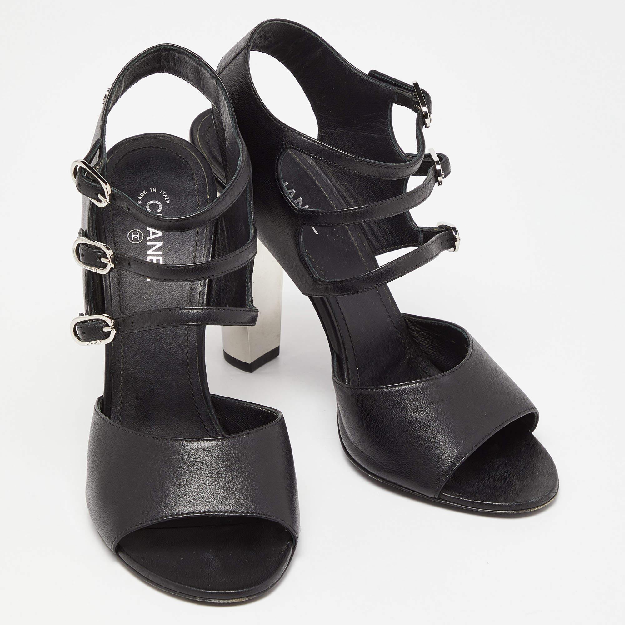 Chanel Black Leather Strappy Buckle Sandals Size 39 1