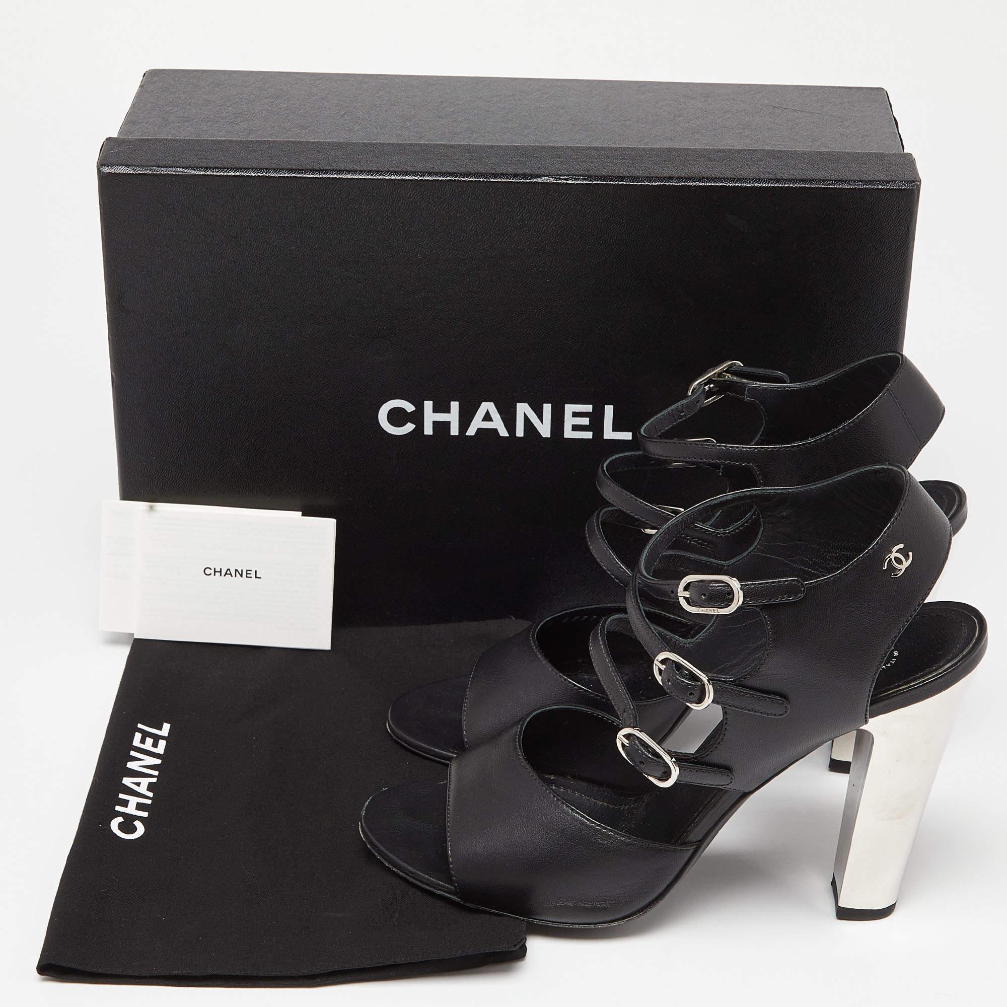 Chanel Black Leather Strappy Buckle Sandals Size 39 5