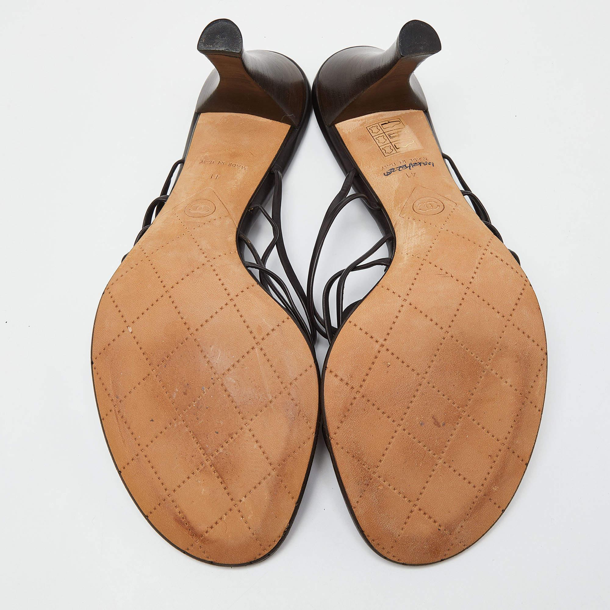 Chanel Black Leather Strappy Slides Sandals Size 41 For Sale 3