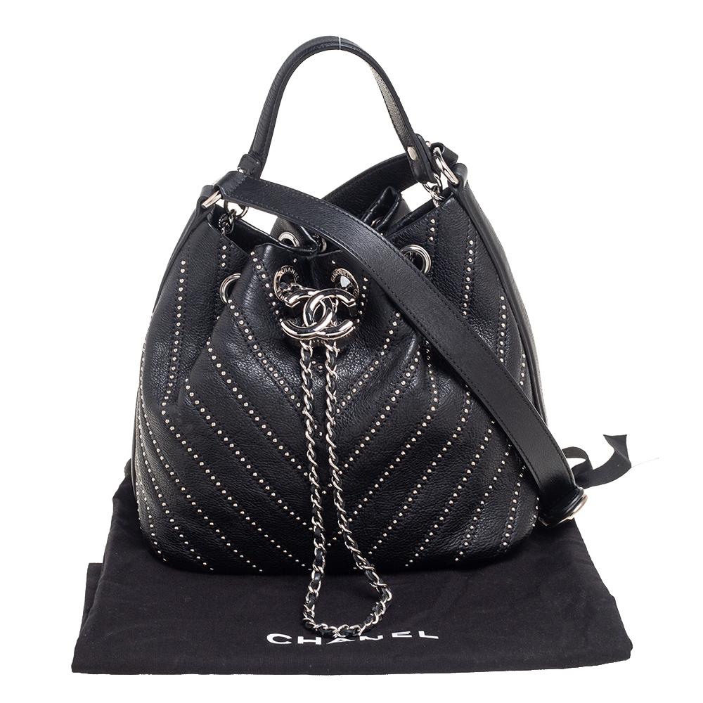 Chanel Black Leather Stud Wars Small Drawstring Shoulder Bag 8