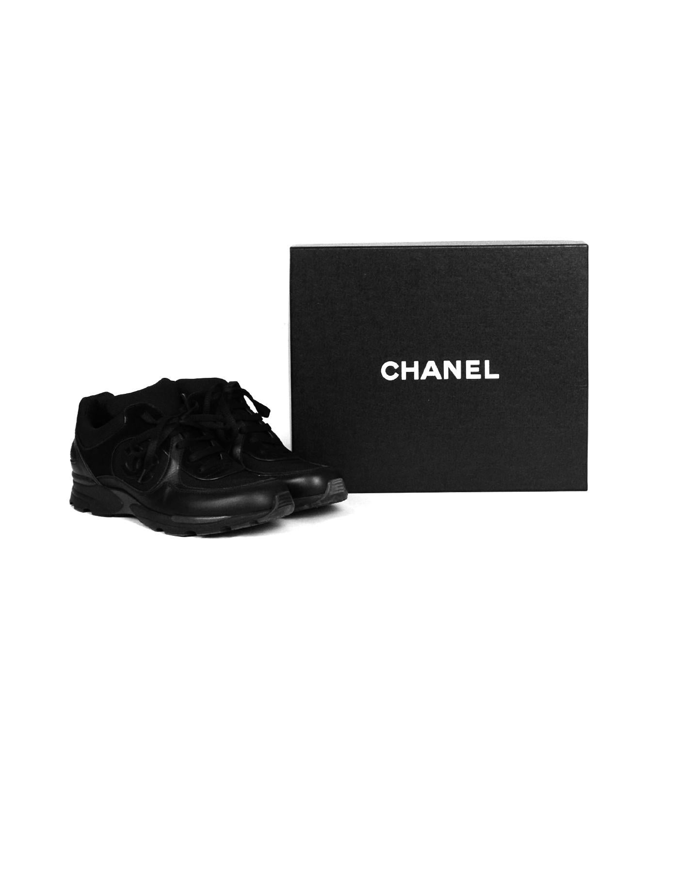Chanel Black Leather/Suede Sneakers with CC Logo sz 40 5