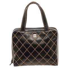 Chanel Black Leather Surpique Bowler Bag
