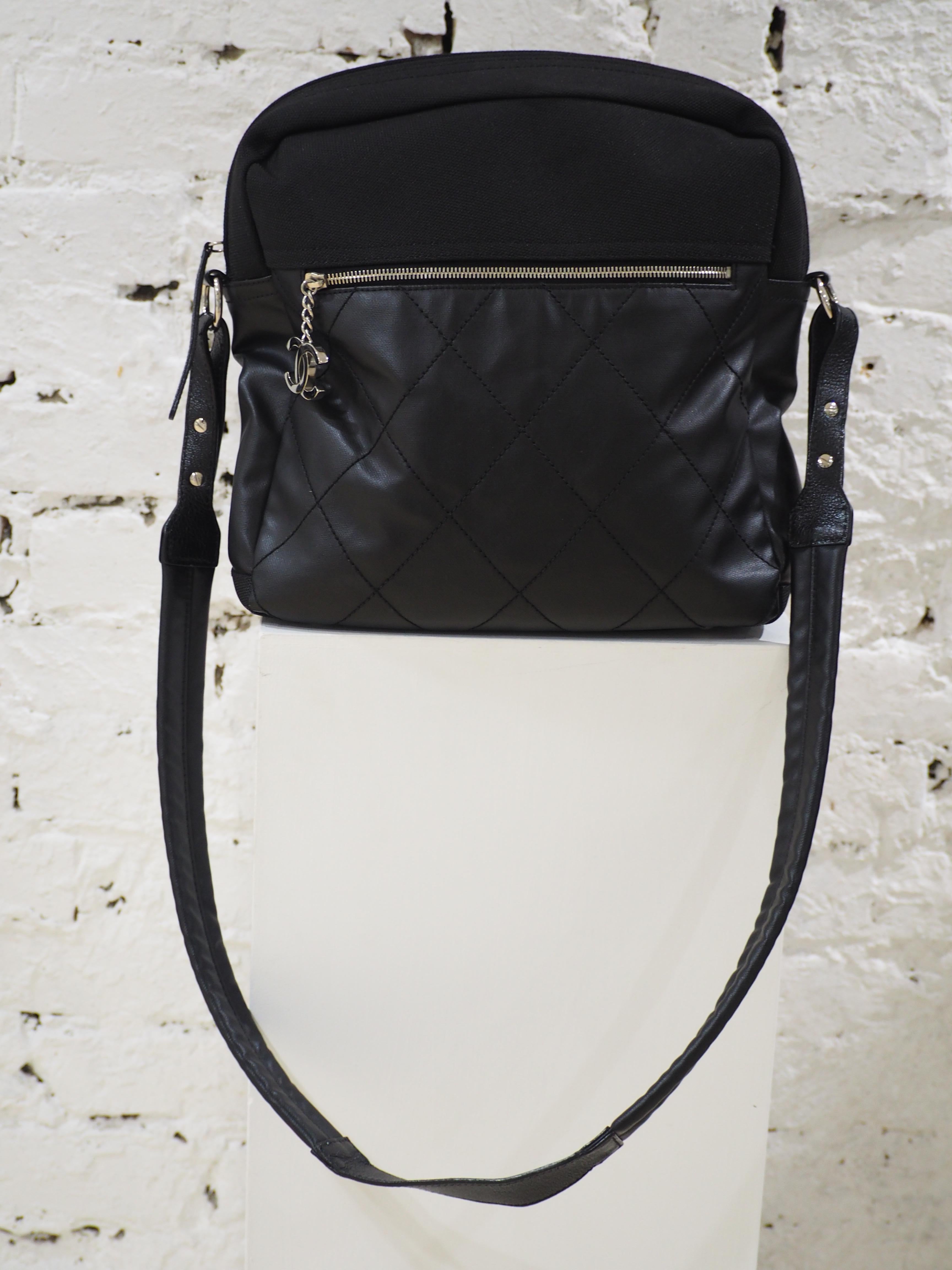 Chanel black leather textile shoulder bag / backpack For Sale at ...