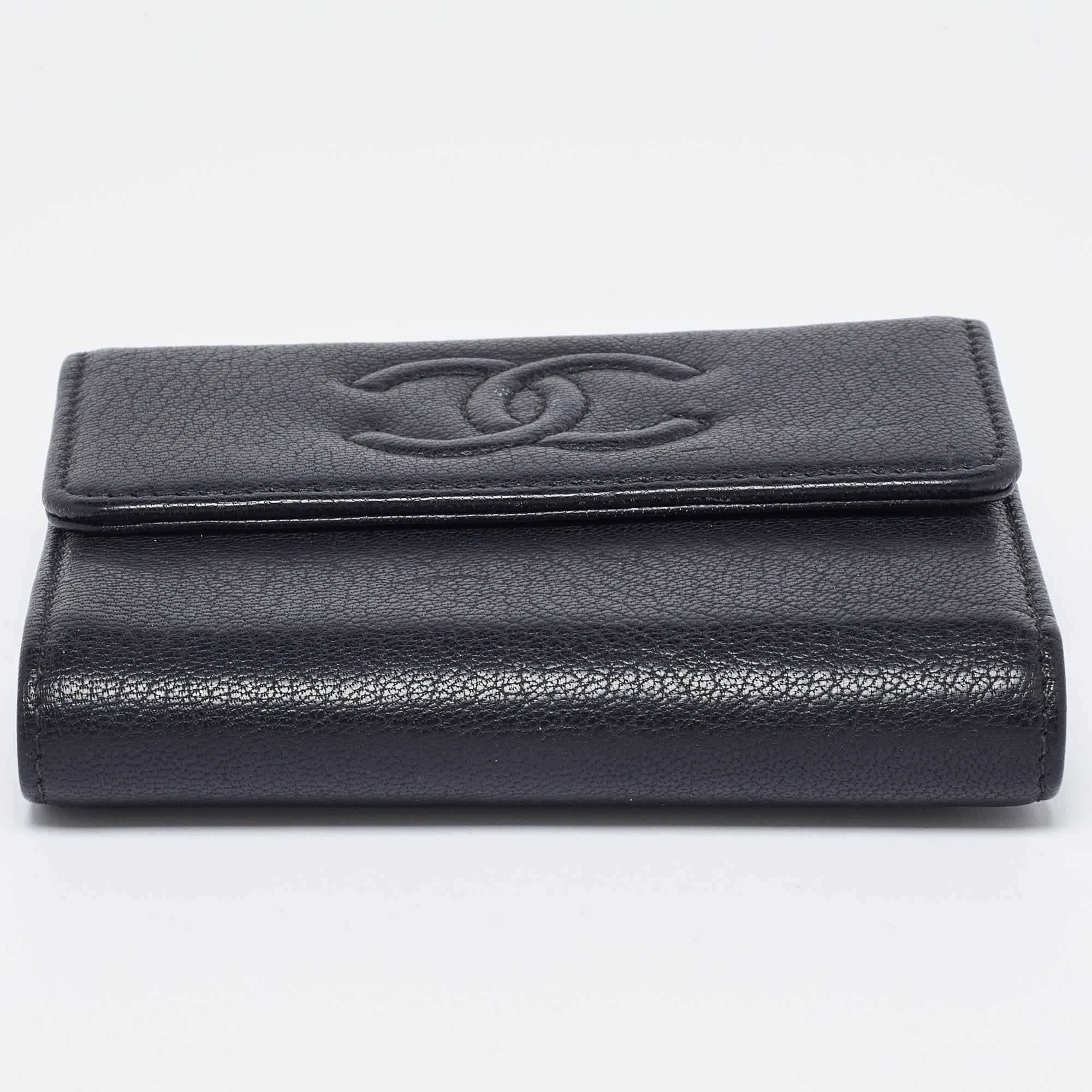 Chanel Black Leather Timeless CC Flap Trifold Wallet For Sale 4