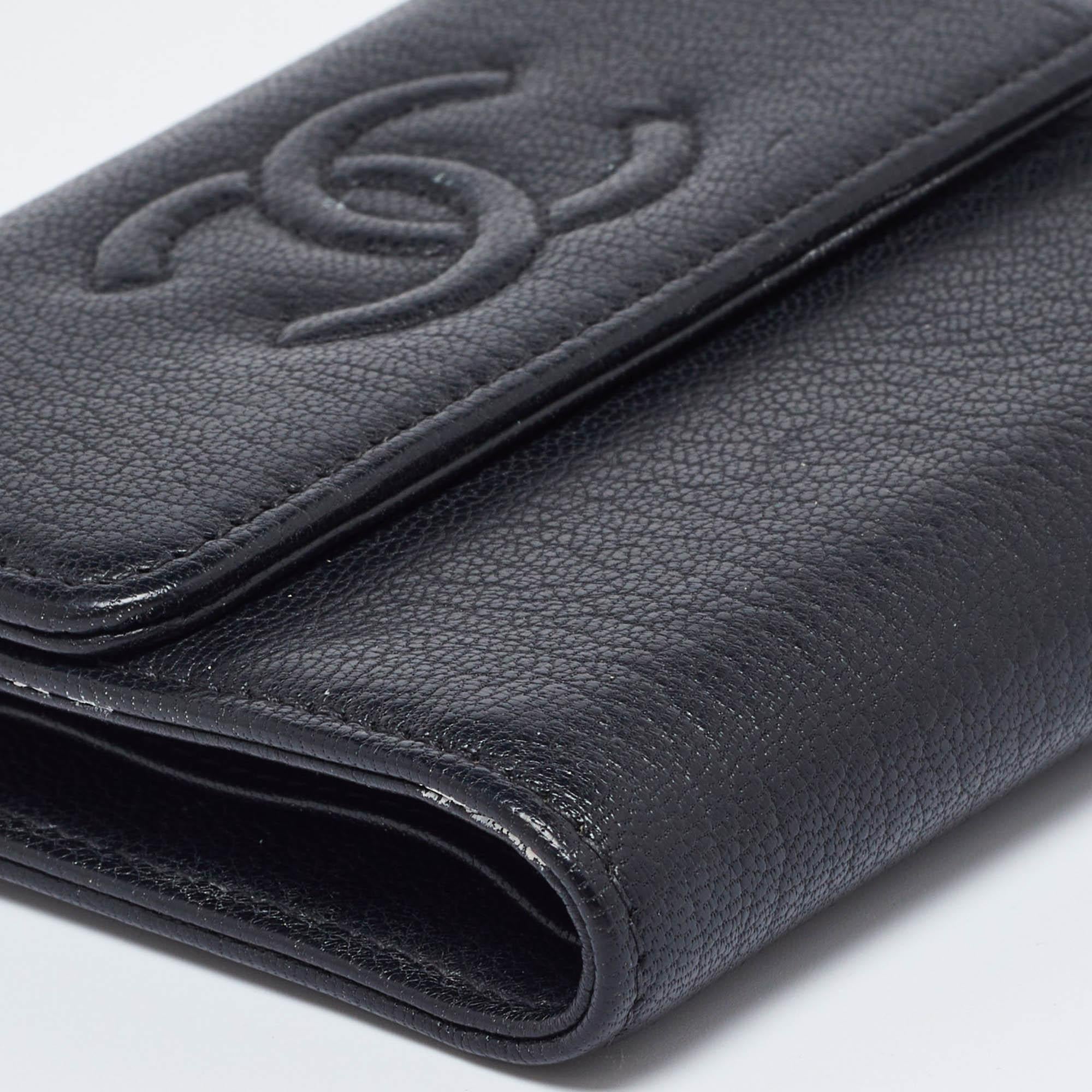 Chanel Black Leather Timeless CC Flap Trifold Wallet For Sale 5