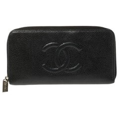 Chanel Black Leather Timeless CC Zip Around Wallet