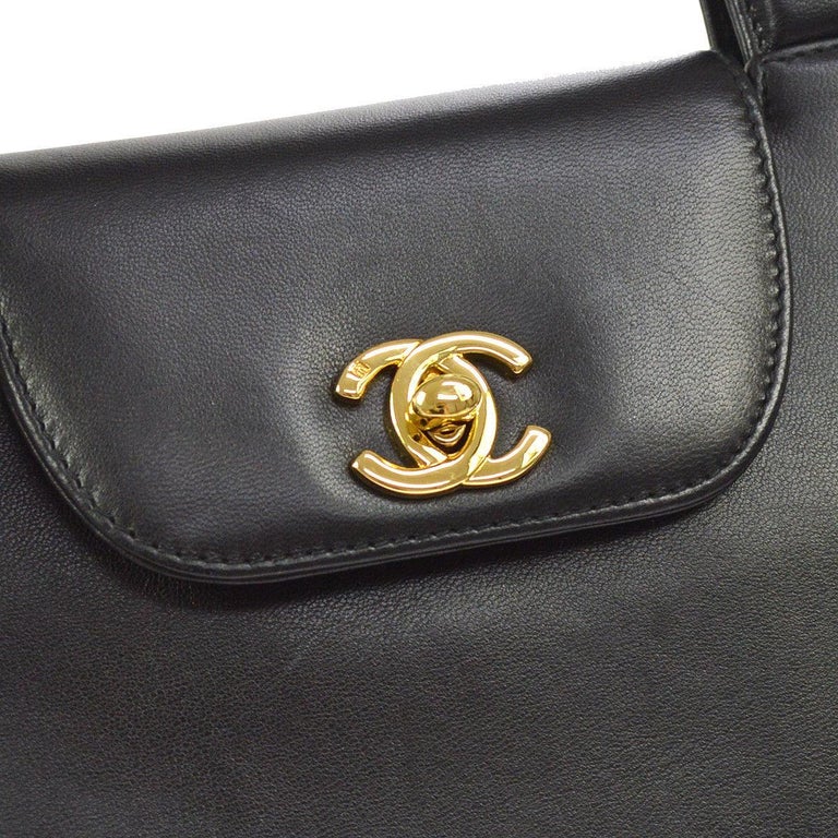 Chanel Black Leather Top Handle Satchel Kelly Style Small Party Evening Bag