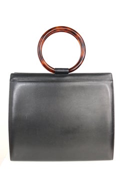 Chanel Black Leather Tortoiseshell Handle Handbag
