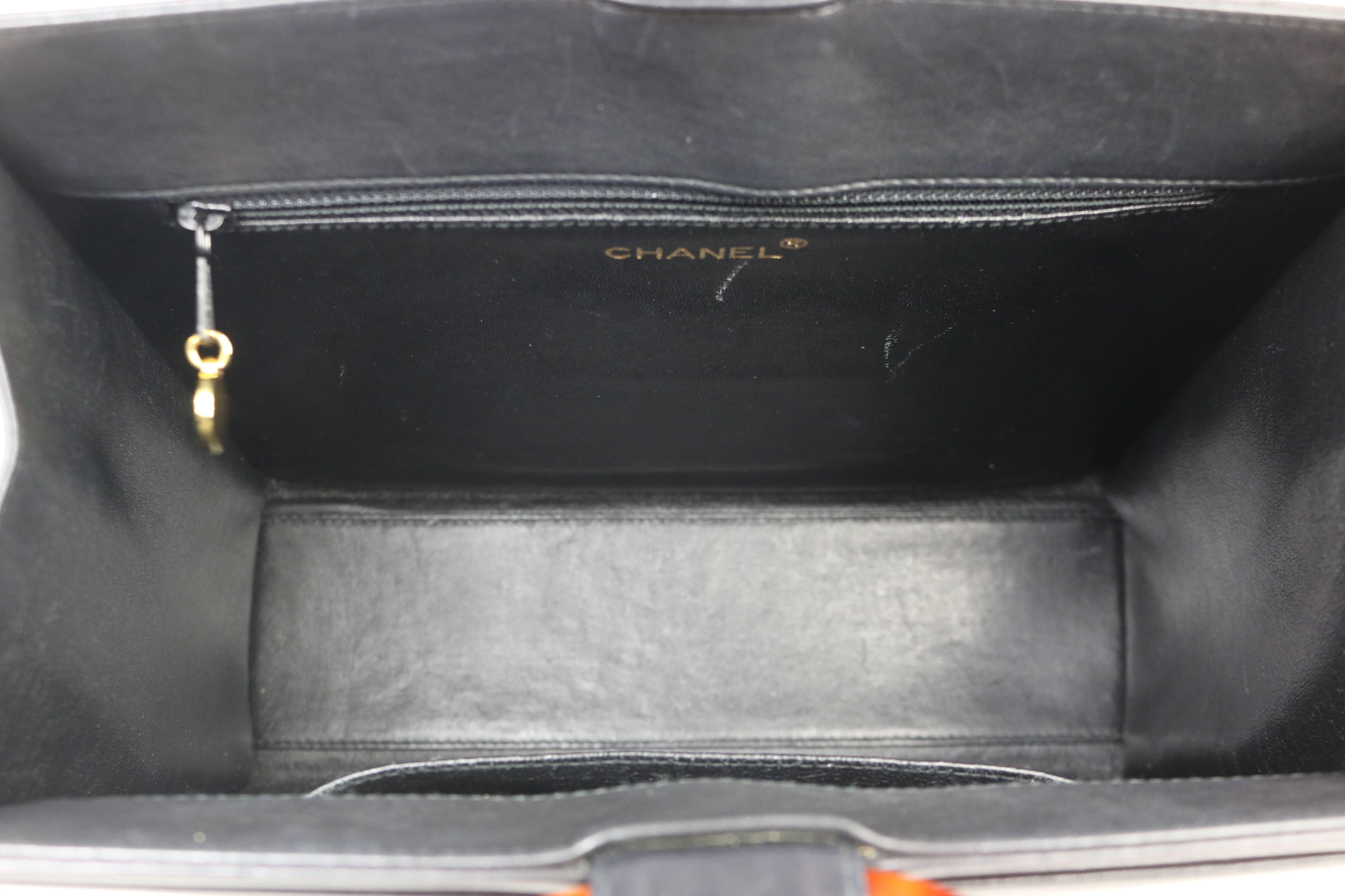 Chanel Black Leather Tortoiseshell Handle Handbag 1