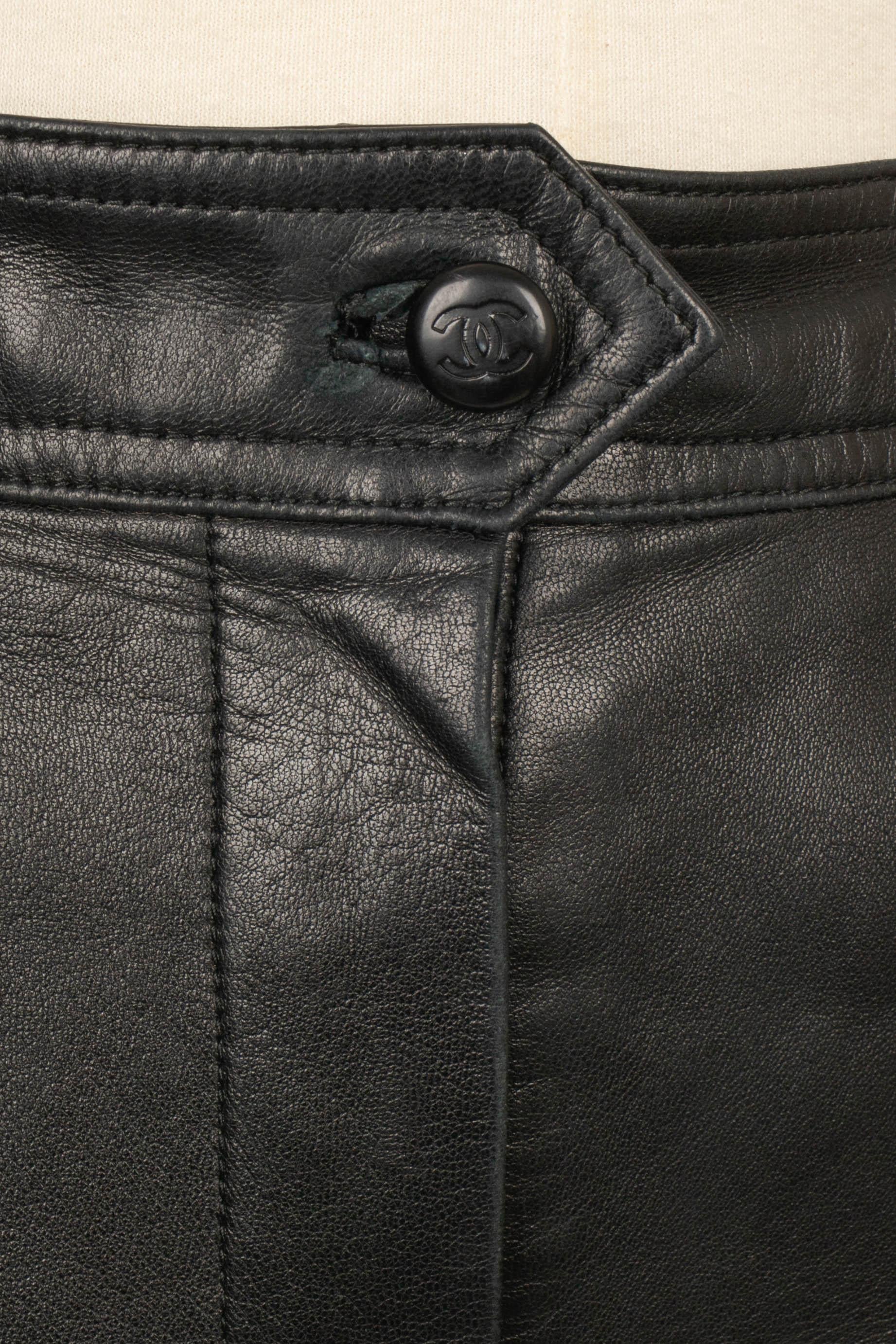 Chanel Black Leather Trousers For Sale 1