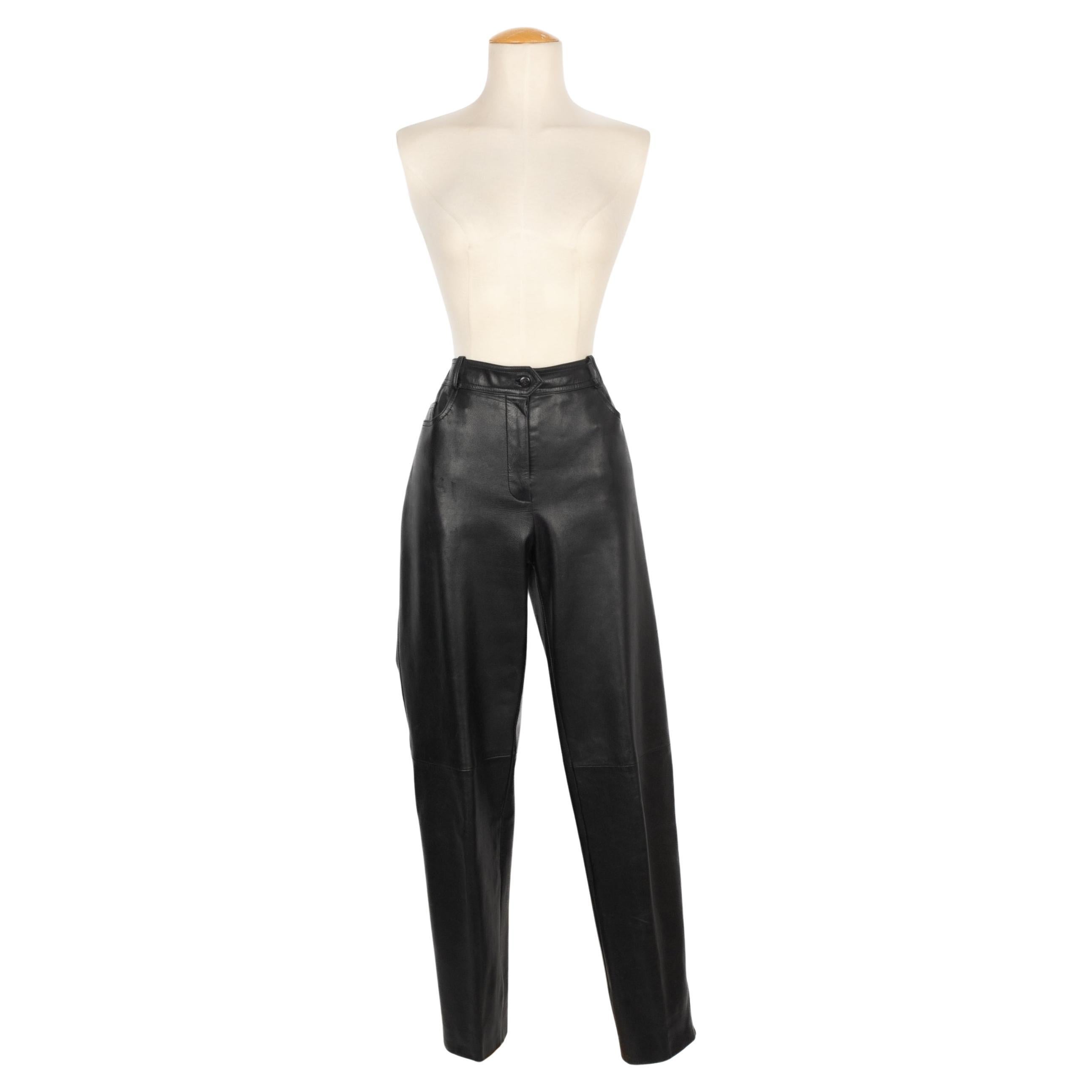 Chanel Black Leather Trousers For Sale