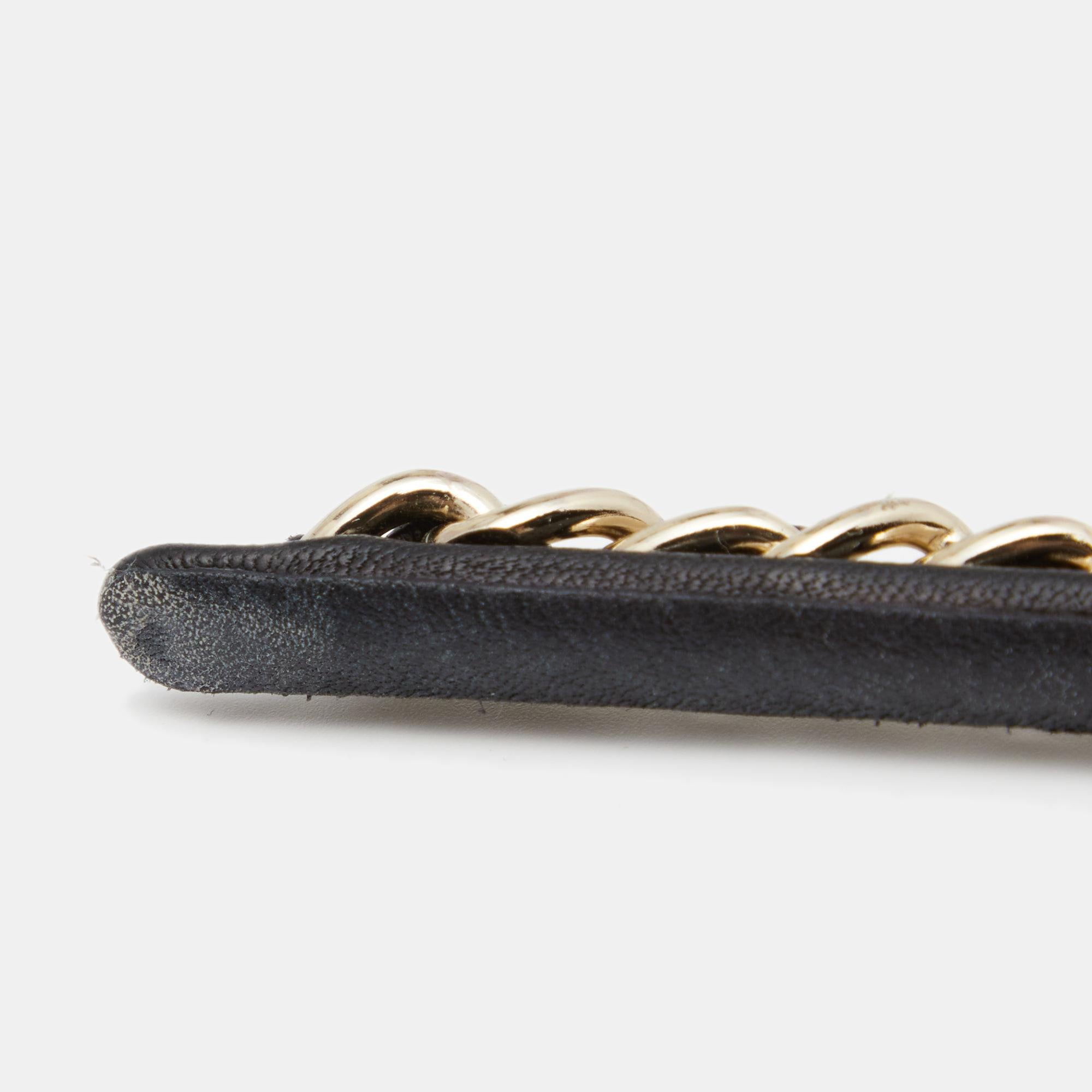 Women's Chanel Black Leather Turnlock Chain Link Headband