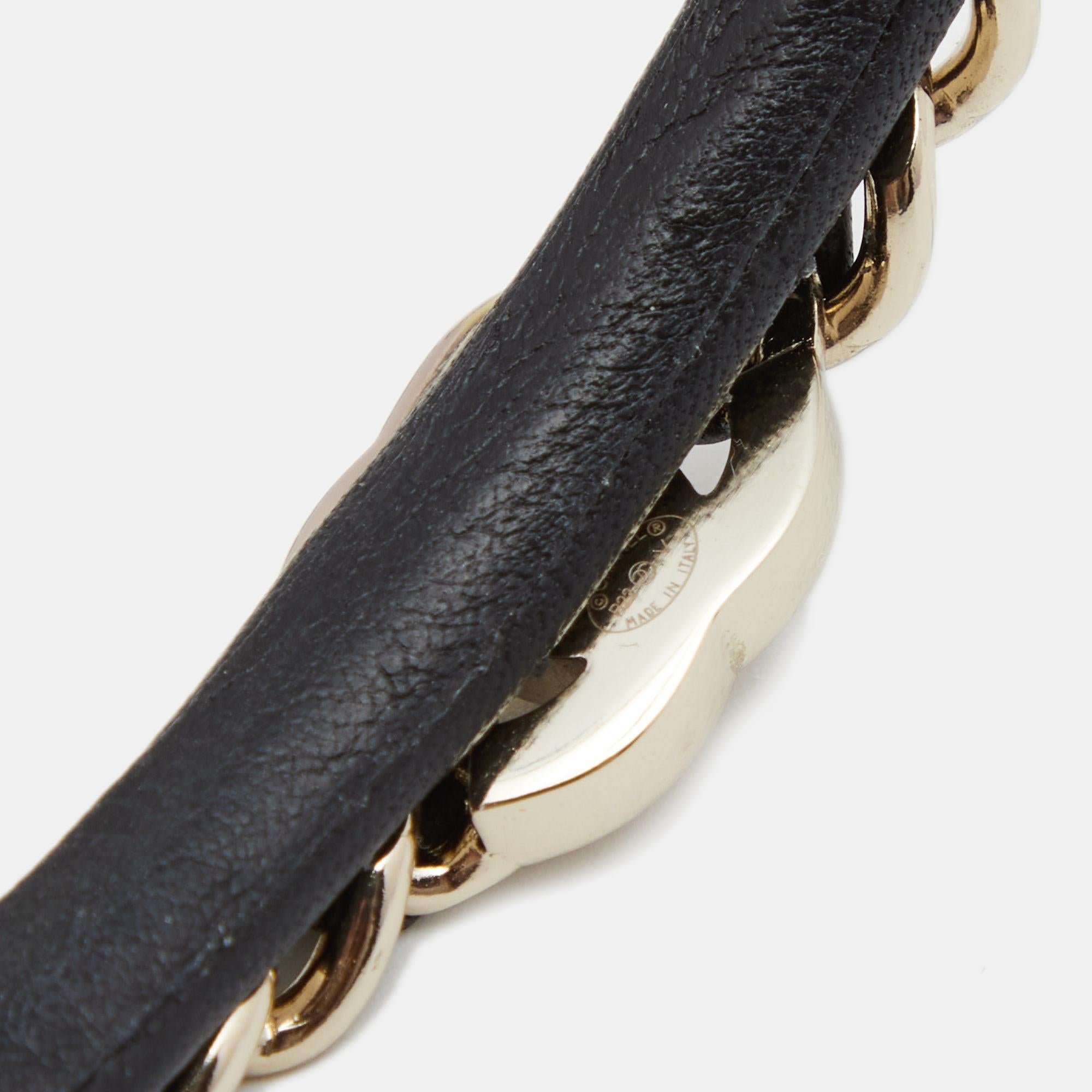 Chanel Black Leather Turnlock Chain Link Headband 1