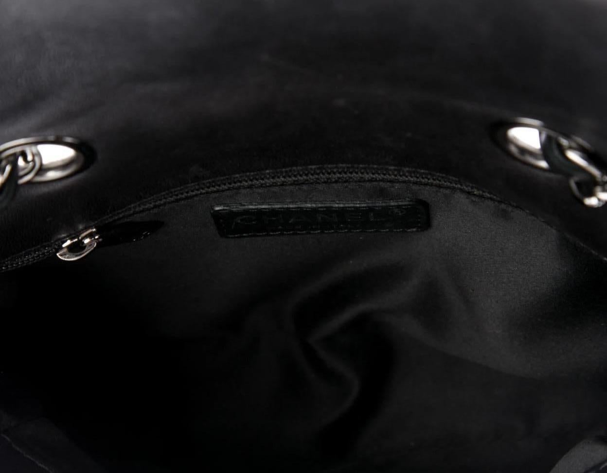 Women's Chanel Black Leather Tweed Gunmetal Small Evening Shoulder Flap Bag