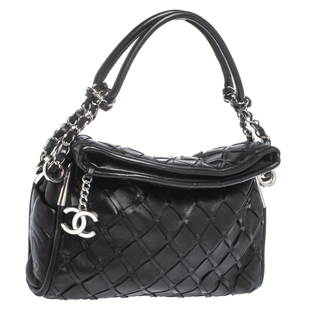 Chanel Black Leather Ultimate Soft Sombrero Bag In Good Condition For Sale In Dubai, Al Qouz 2