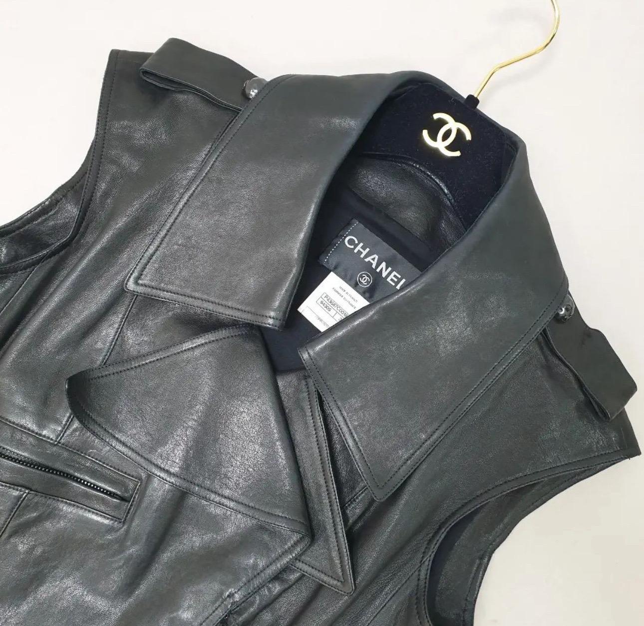 Women's or Men's Chanel Black Leather Vest Jacket For Sale