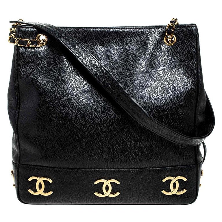 Chanel Black Leather Vintage 6 CC Chain Shoulder Bag For Sale at 1stDibs