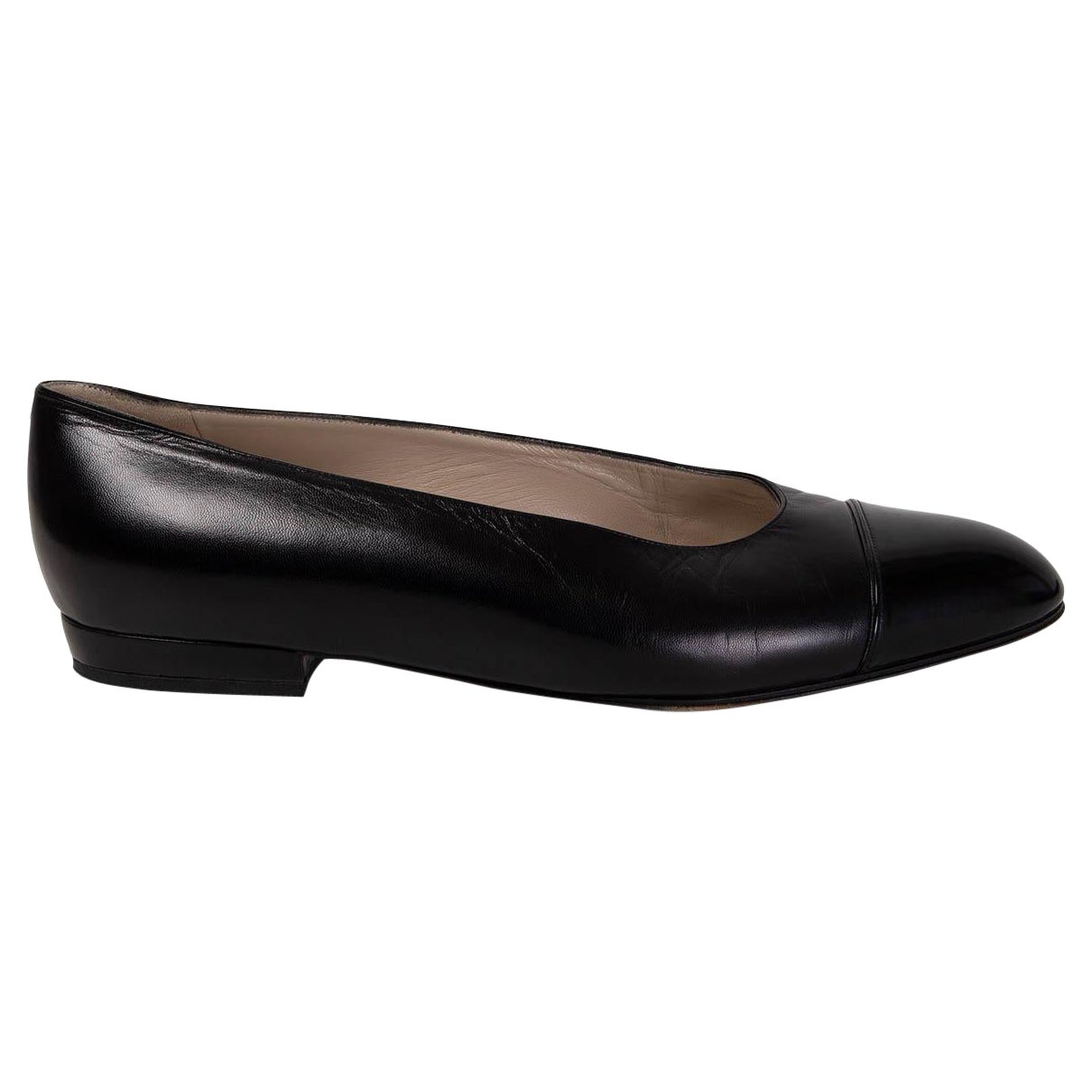 CHANEL black leather VINTAGE Ballet Flats Shoes 39