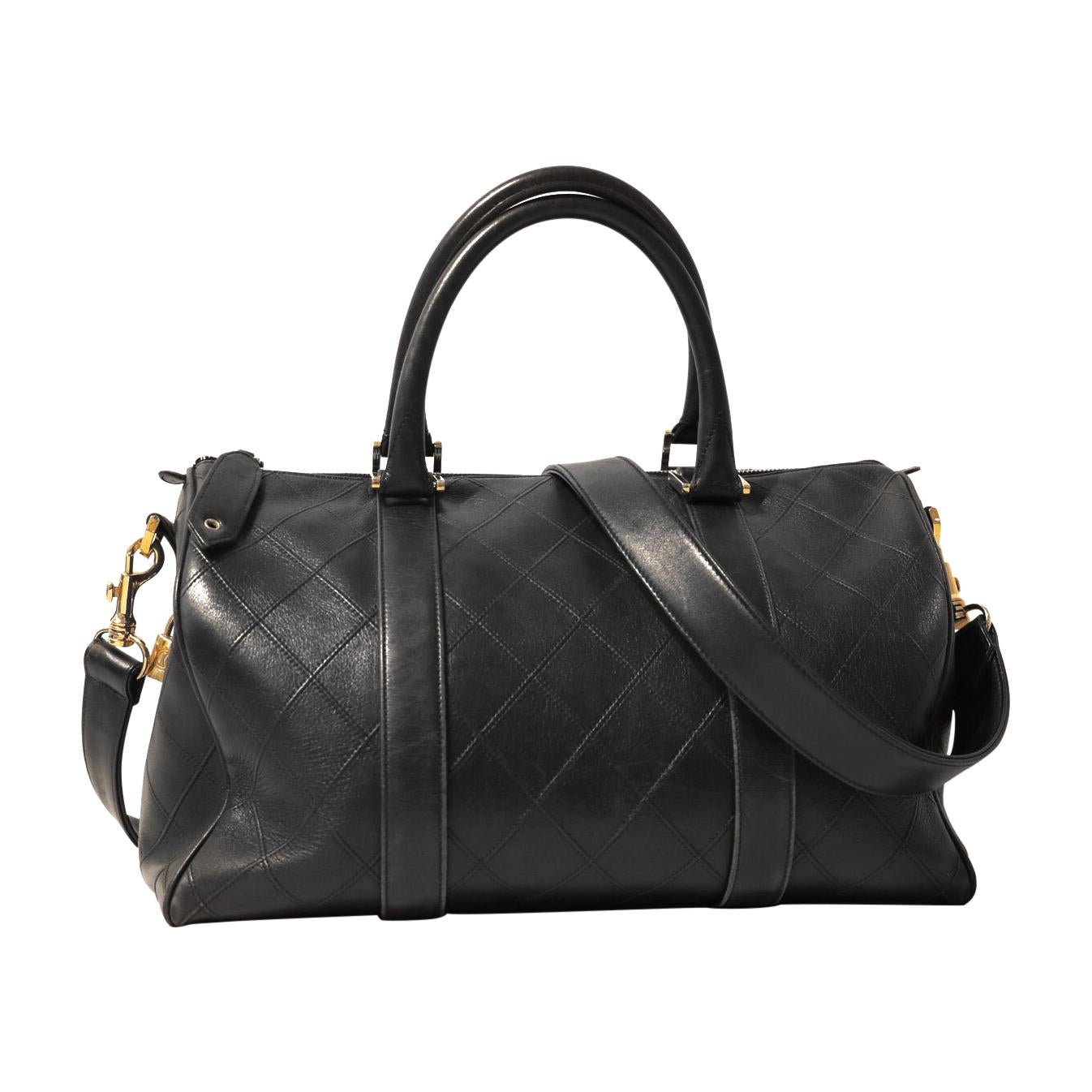 Chanel Black Leather Vintage Speedy Bag For Sale at 1stDibs