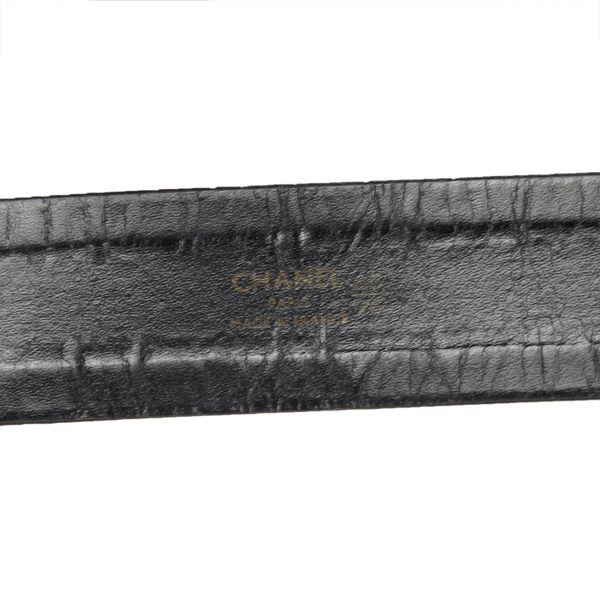 Chanel Black Leather Waist Strap Gold-Toned Buckle and Chain Belt with Medallion 2