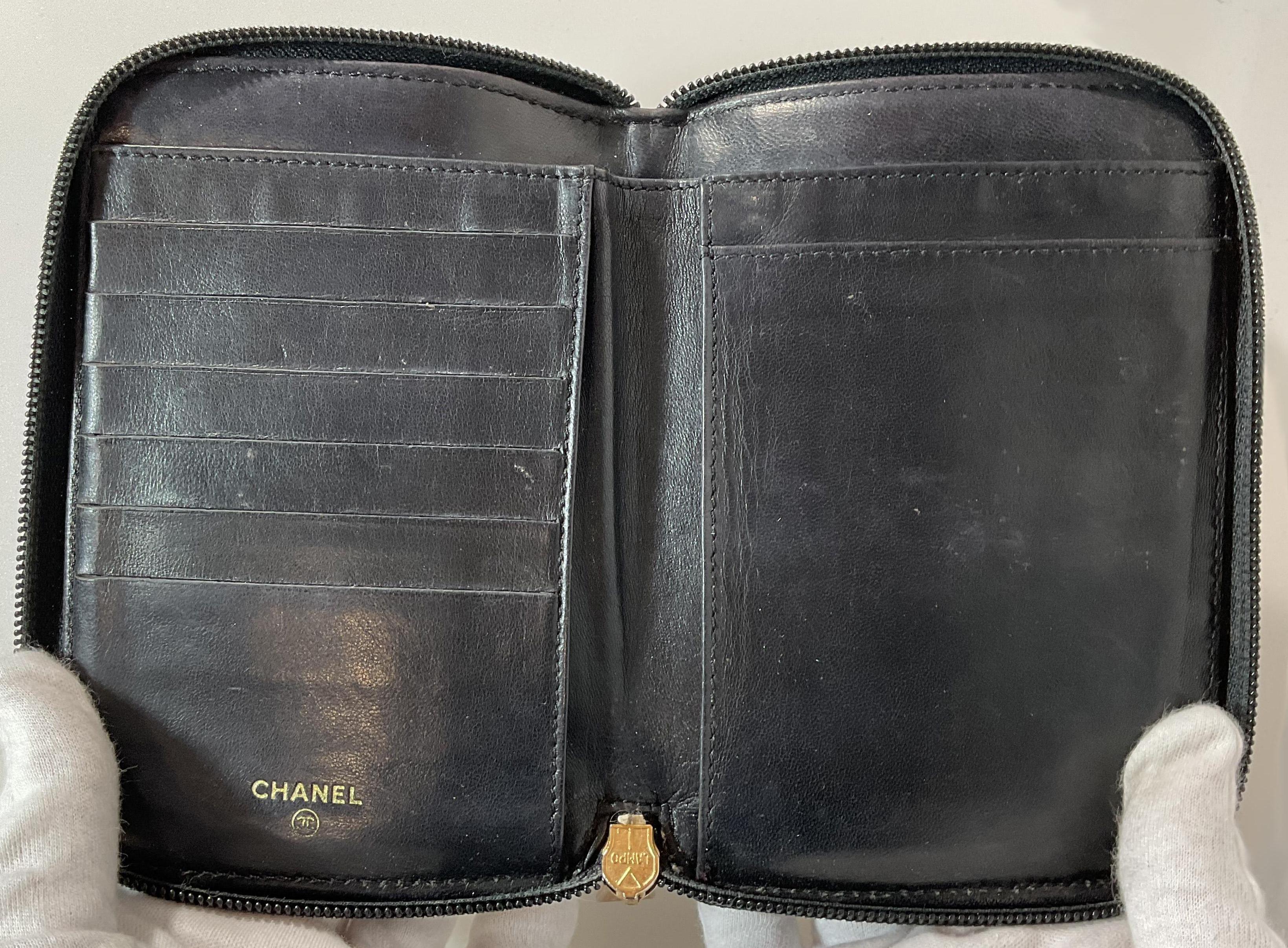 CHANEL Black Leather Wallet with Stitched Logo 2