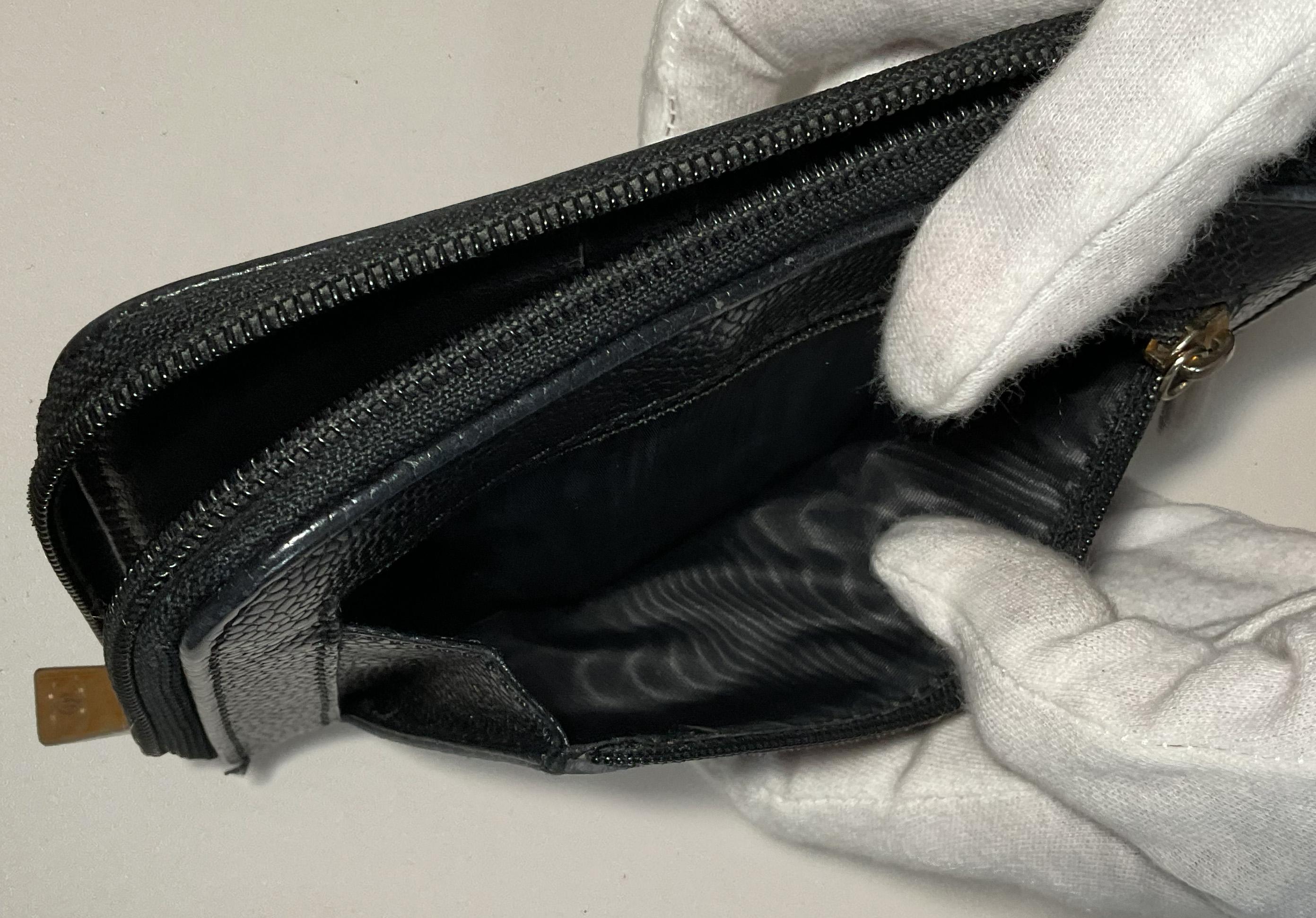 CHANEL Black Leather Wallet with Stitched Logo 4