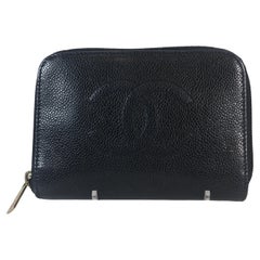 CHANEL Black Leather Wallet with Stitched Logo