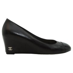 Chanel Black Leather Wedge Pumps