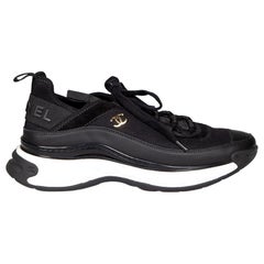 Chanel Black Leather Whipstitch CC Logo Trainers Size IT 39.5