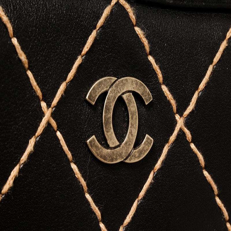 Chanel Black Leather Wild Stitch Tote Handbag 1