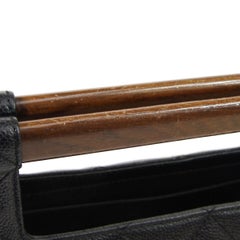 Chanel Black Leather Wood Bar Top Handle Satchel Evening Clutch Bag