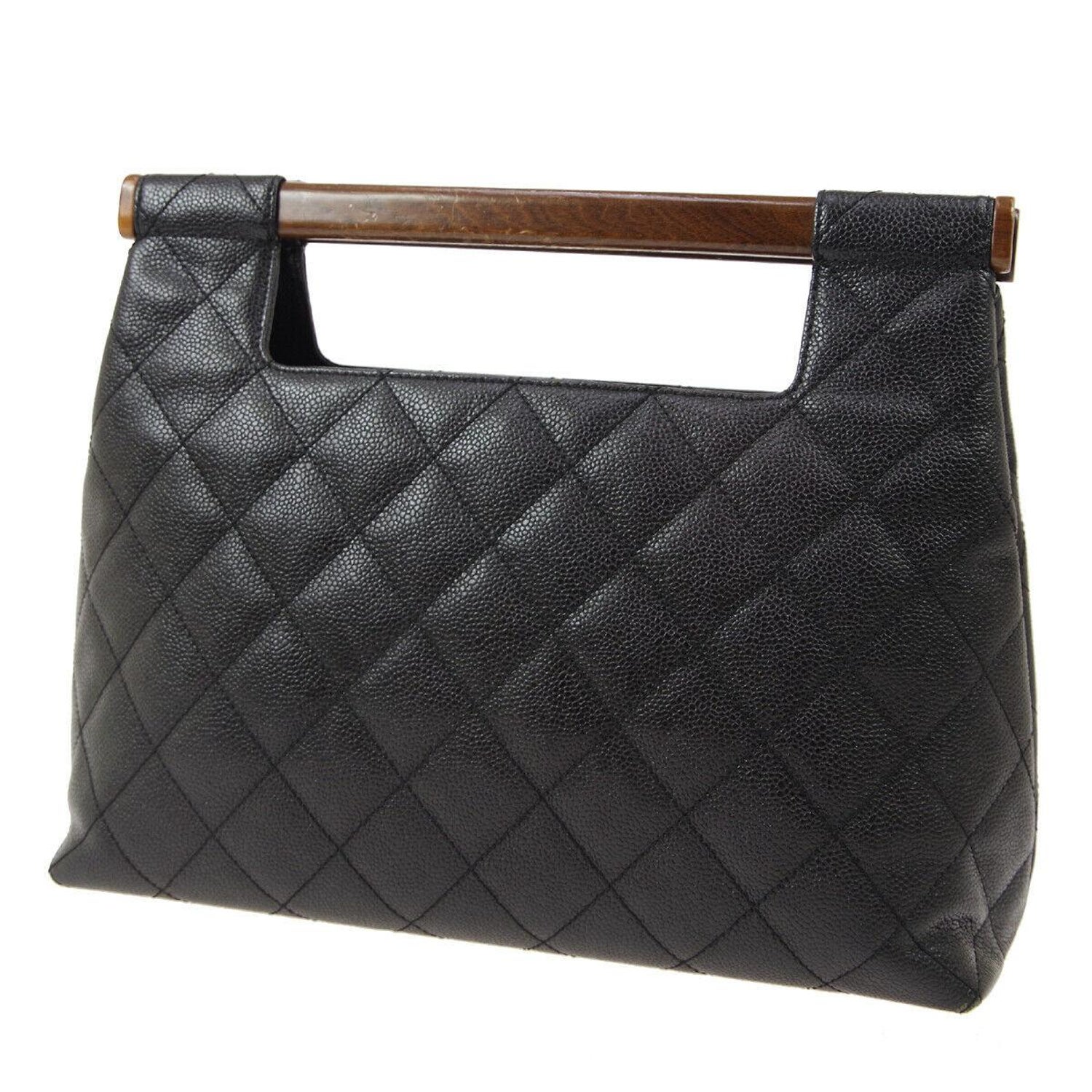Chanel Black Leather Wood Bar Top Handle Satchel Evening Clutch Bag at  1stDibs