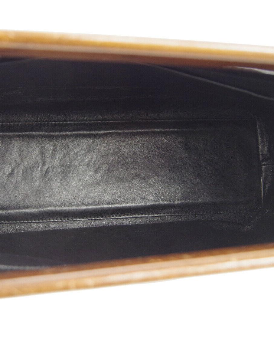 Chanel Black Leather Wood Bar Top Handle Satchel Evening Clutch Bag  1