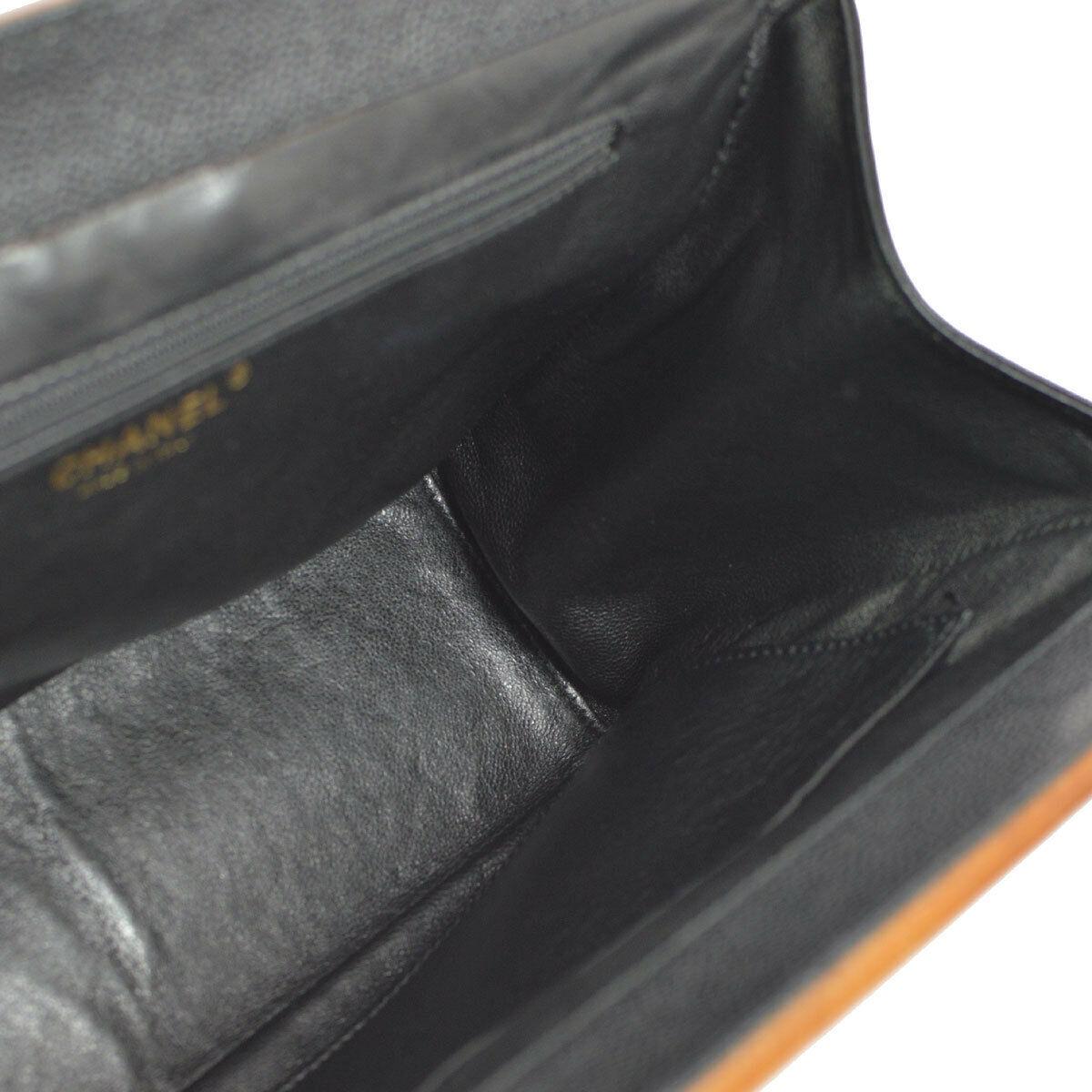 Chanel Black Leather Wood Gold Evening Shoulder Flap Bag 1