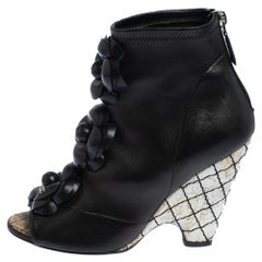 Chanel Black Leather Zipper Ankle Boots Size 36