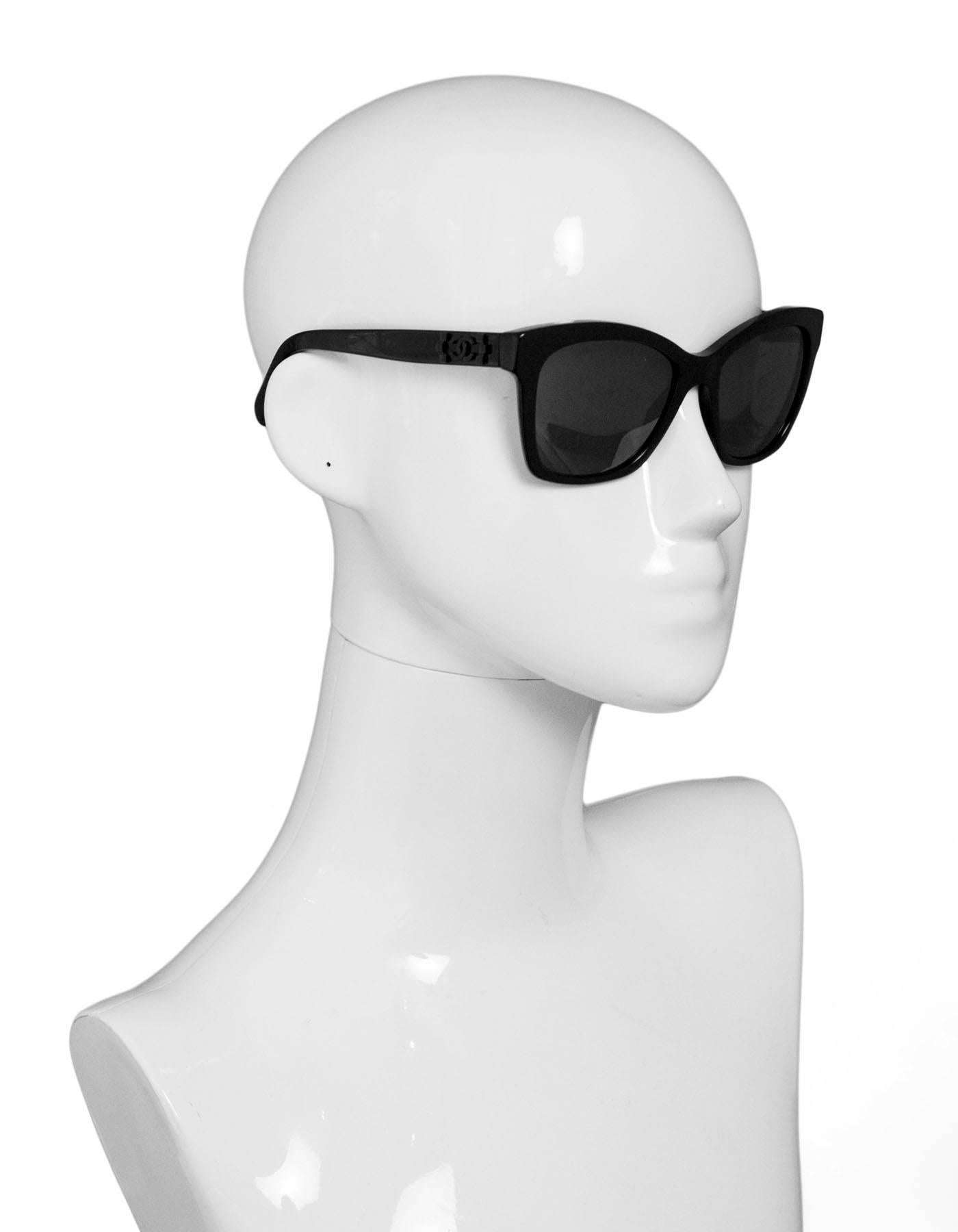 Chanel Black Lego Butterfly Spring Sunglasses

Made In: Italy
Color: Black
Materials: Resin
Retail Price: $365 + tax
Overall Condition: Excellent pre-owned condition with the exception of misaligned jinges, some surface marks 
Included: Chanel box,