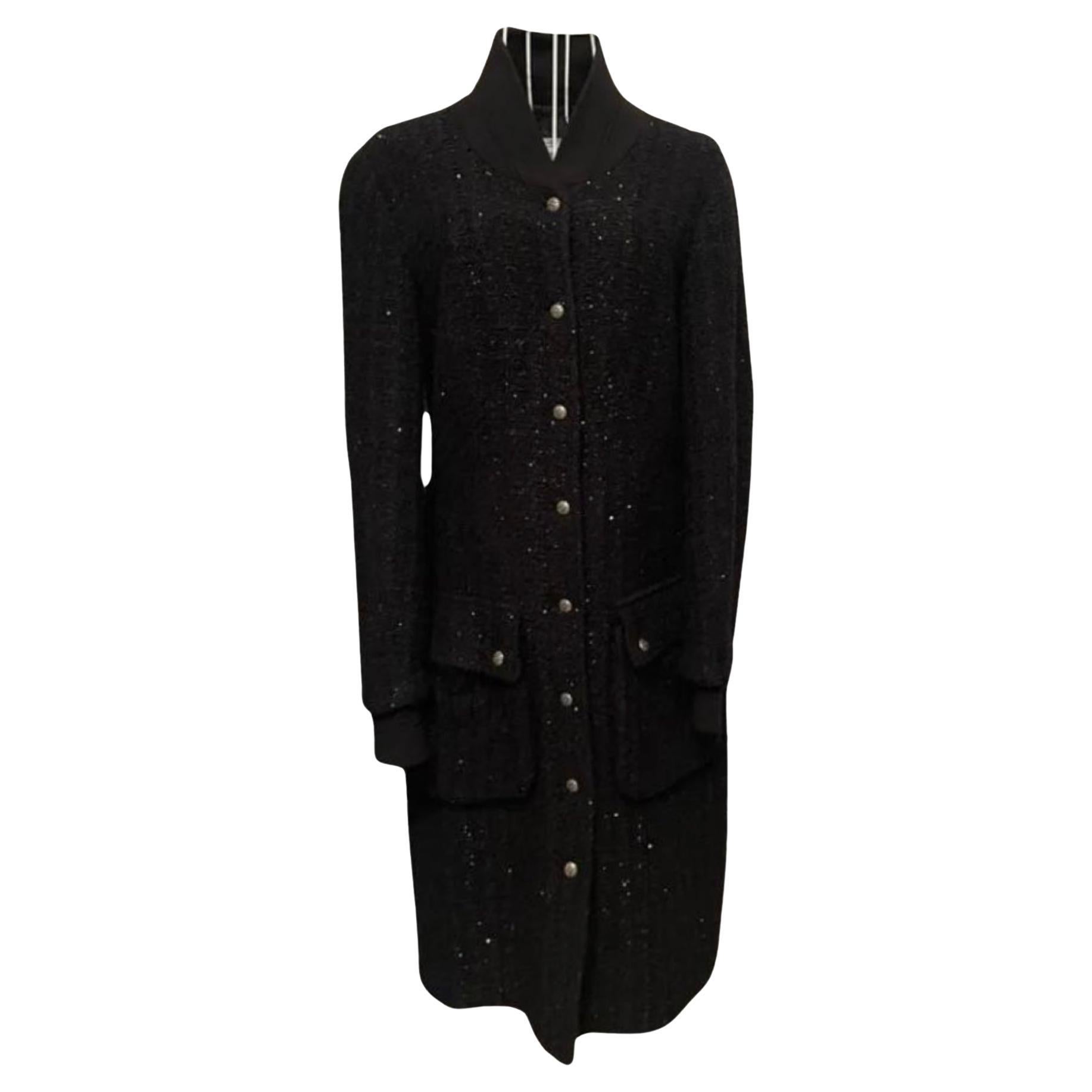 Chanel Black Lesage Tweed Coat