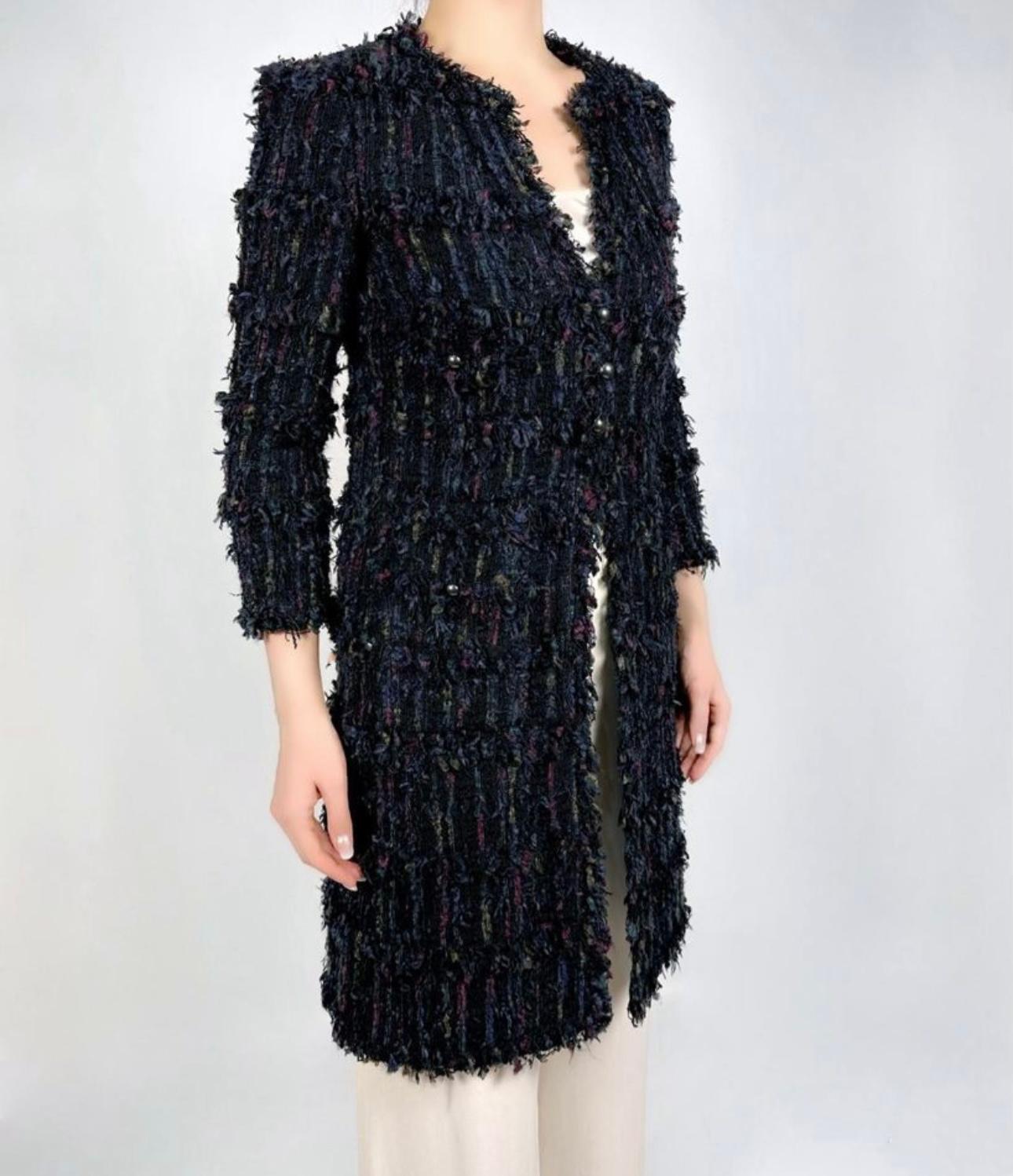 Chanel Black Lesage Tweed Coat / Jacket 40 FR In Excellent Condition For Sale In Dubai, AE