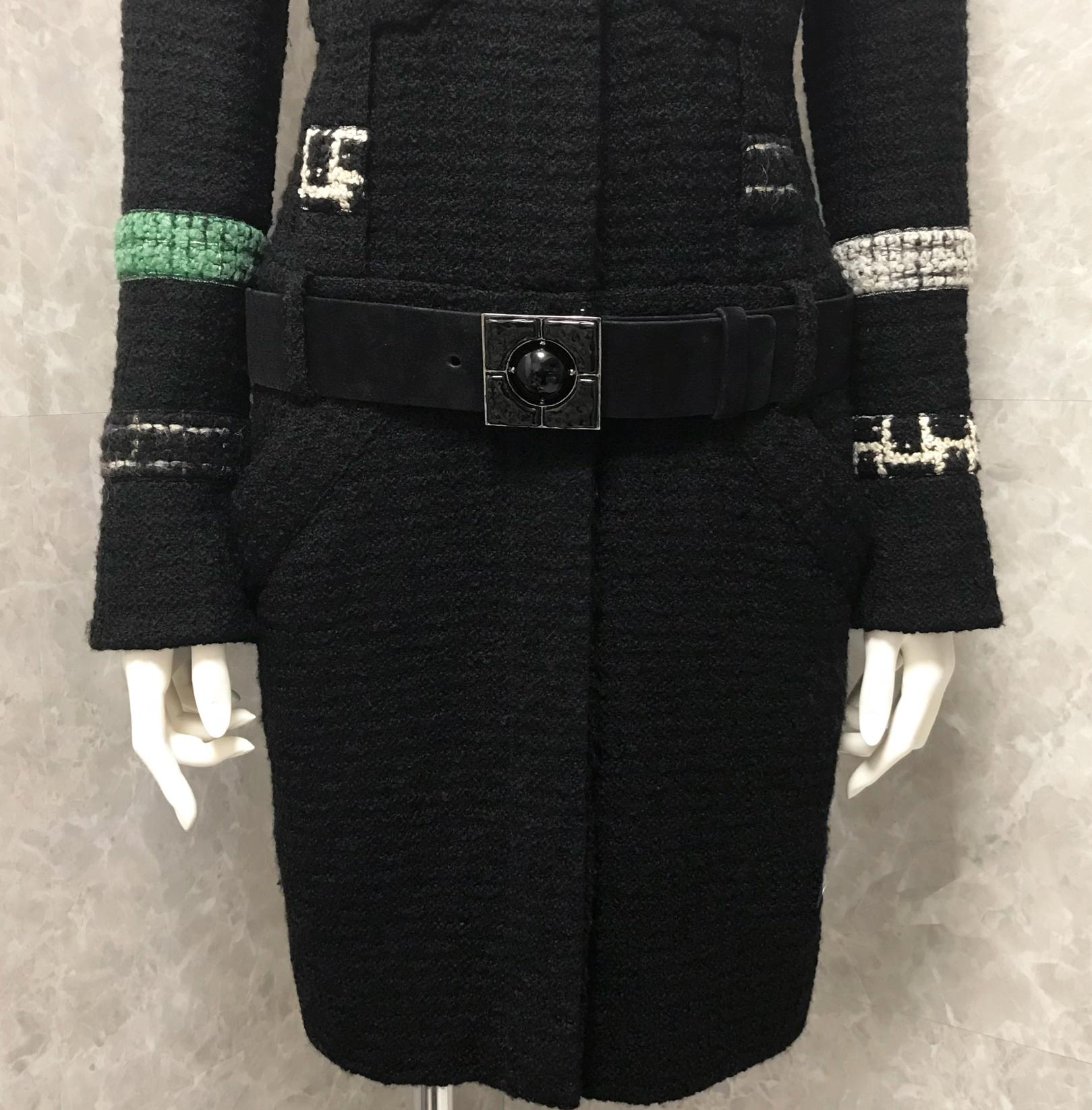 Chanel Black Lesage Tweed Coat with Jewel Gripoix Belt 6