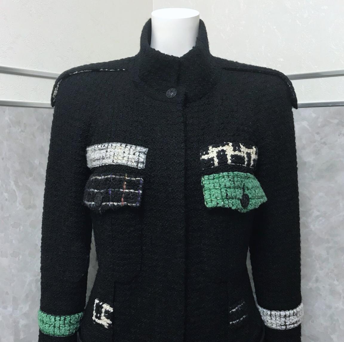 Chanel Black Lesage Tweed Coat with Jewel Gripoix Belt 7
