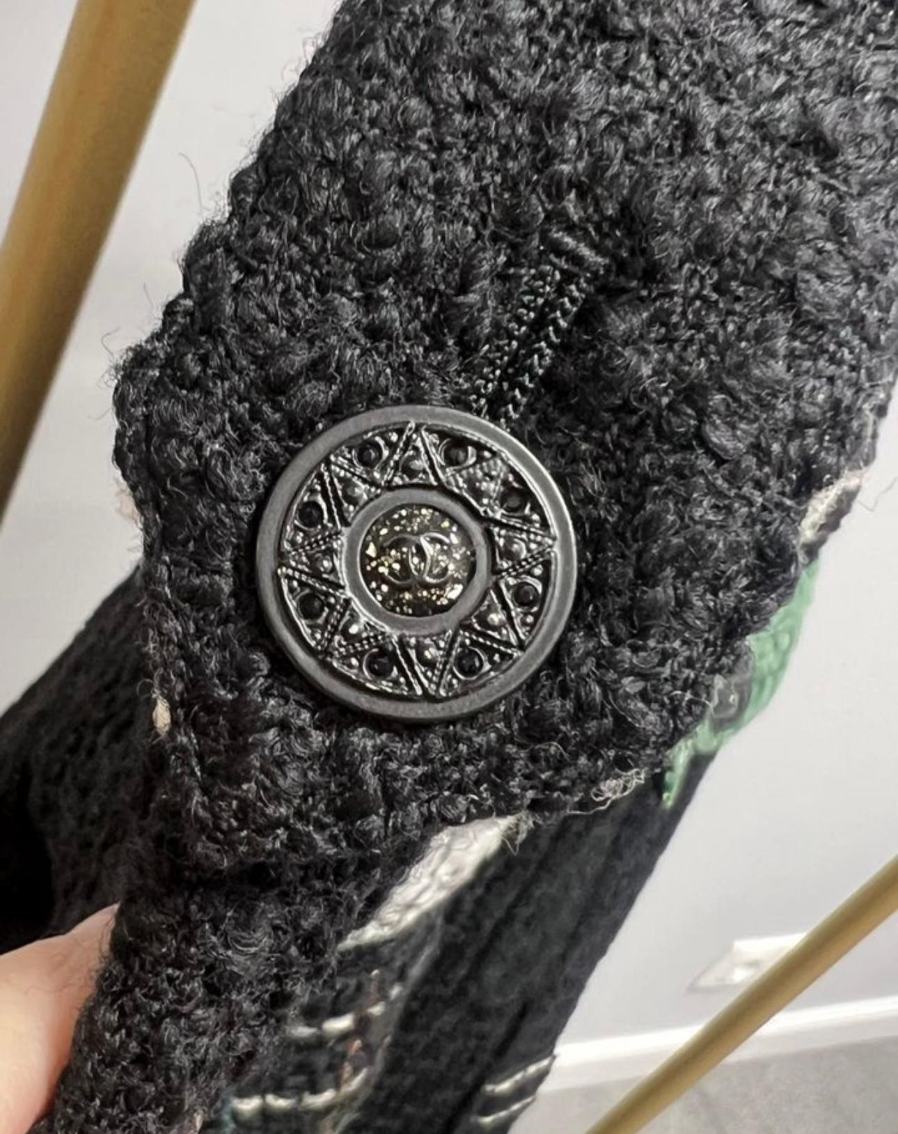 Chanel Black Lesage Tweed Coat with Jewel Gripoix Belt 9