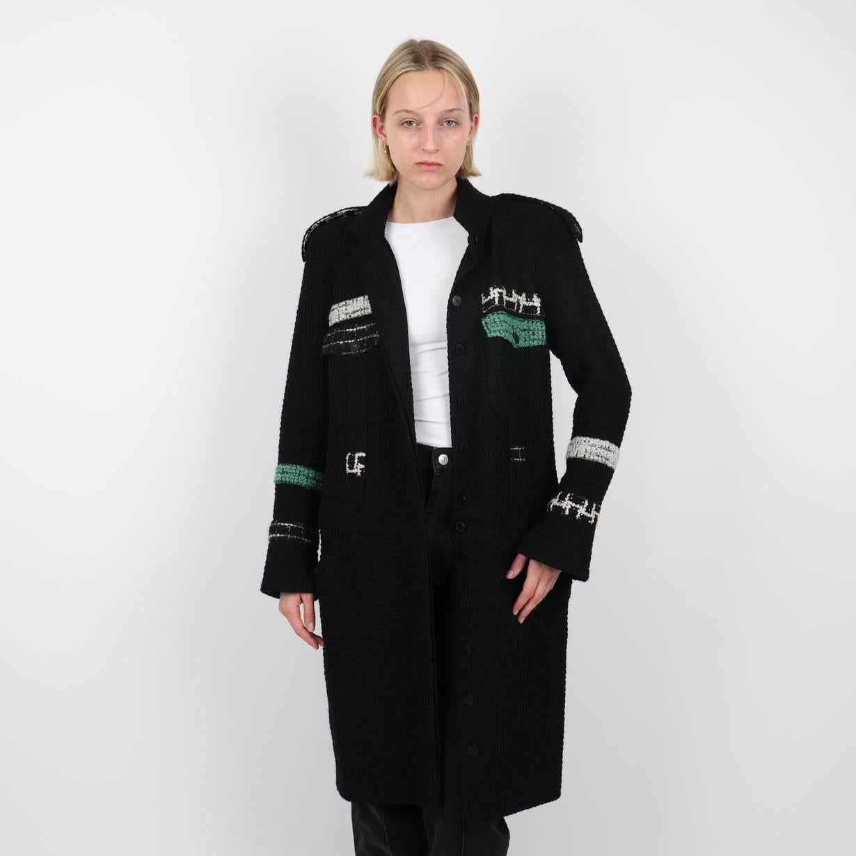 Chanel Black Lesage Tweed Coat with Jewel Gripoix Belt 12