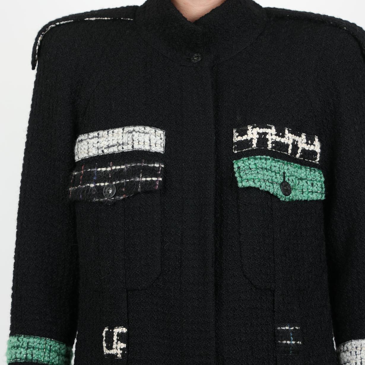 Chanel Black Lesage Tweed Coat with Jewel Gripoix Belt 2