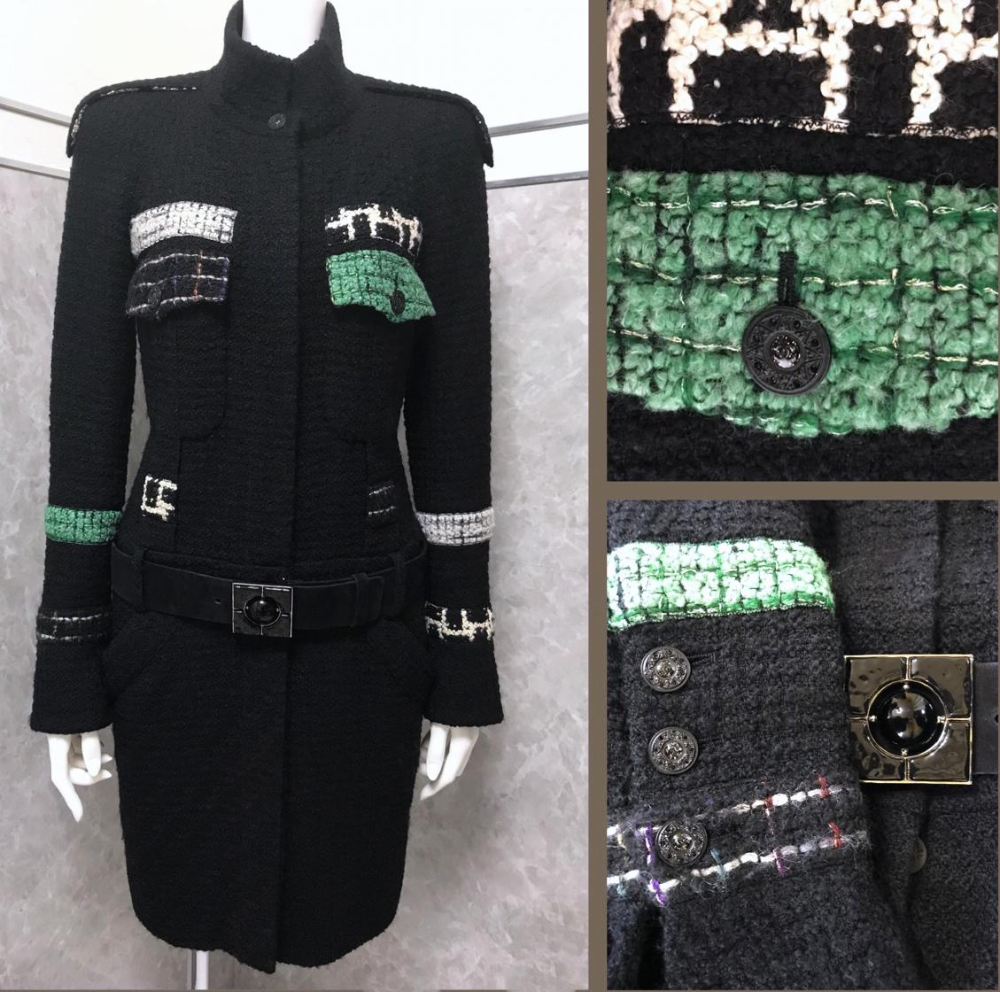 Chanel Black Lesage Tweed Coat with Jewel Gripoix Belt 3