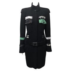 Chanel Black Lesage Tweed Coat with Jewel Gripoix Belt