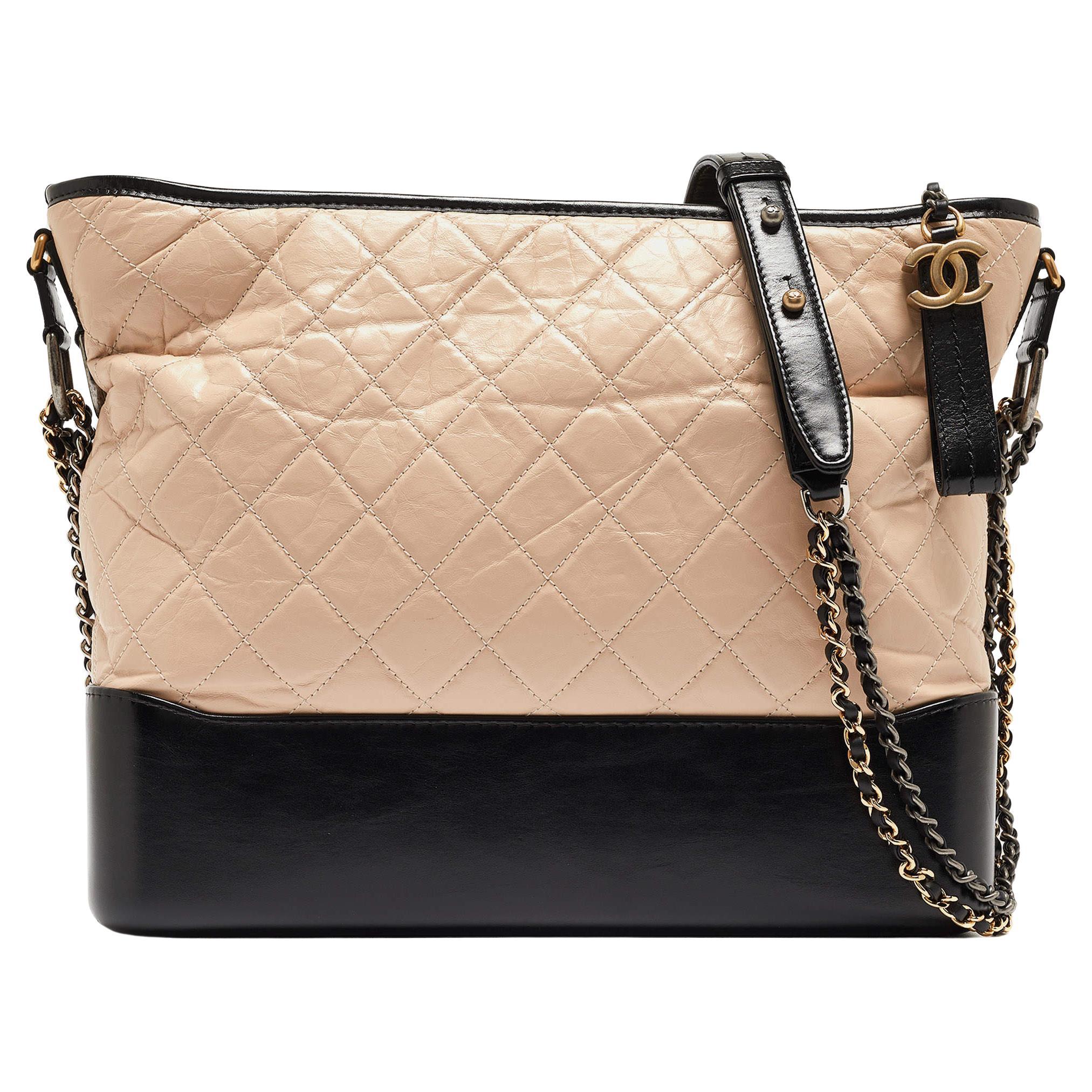 Chanel Black/Light Pink Quilted Leather Large Gabrielle Hobo For Sale