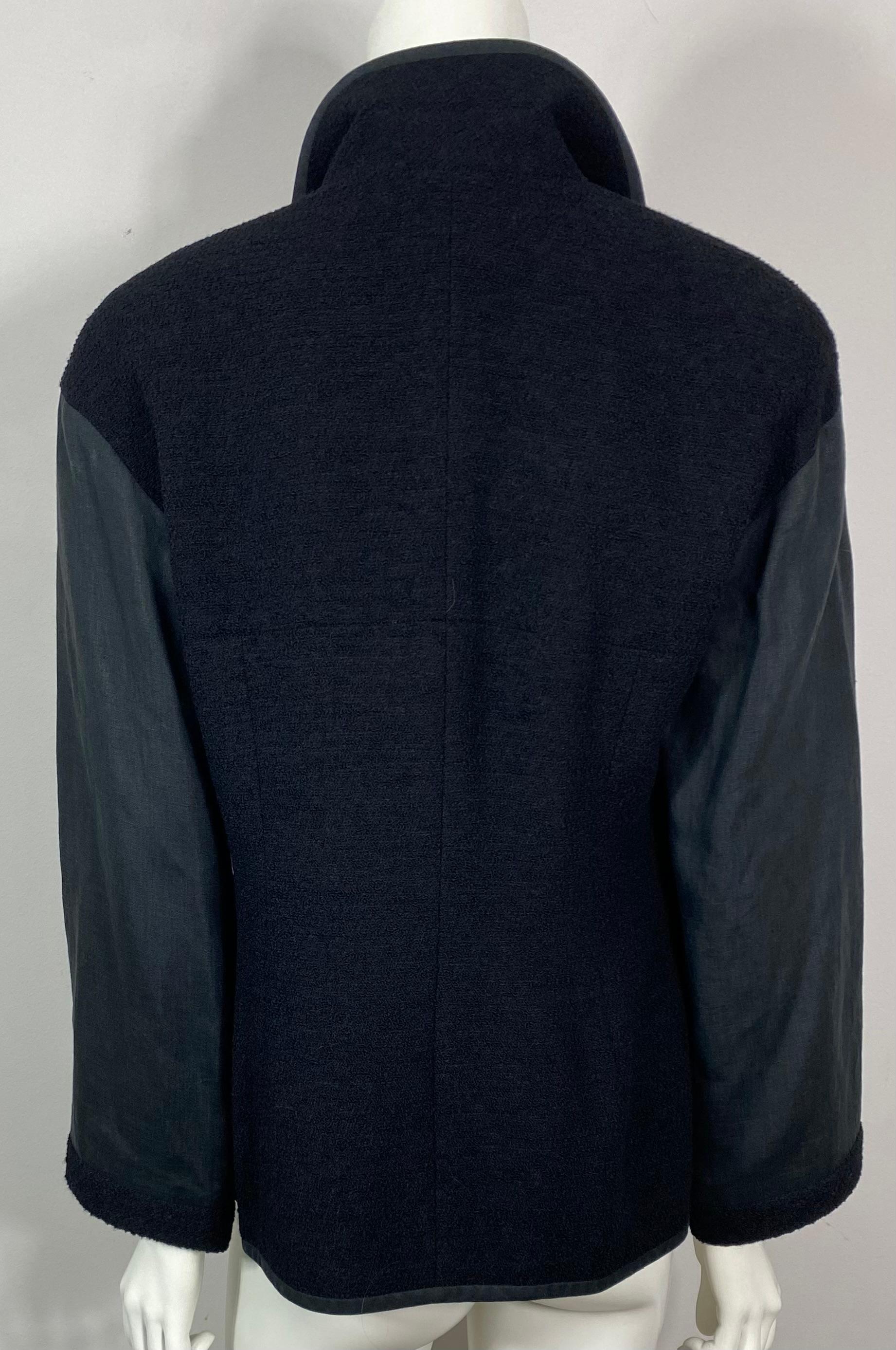 Chanel Printemps 1994 Combinaison jupe croisée en lin et laine noire - Taille 40 en vente 8