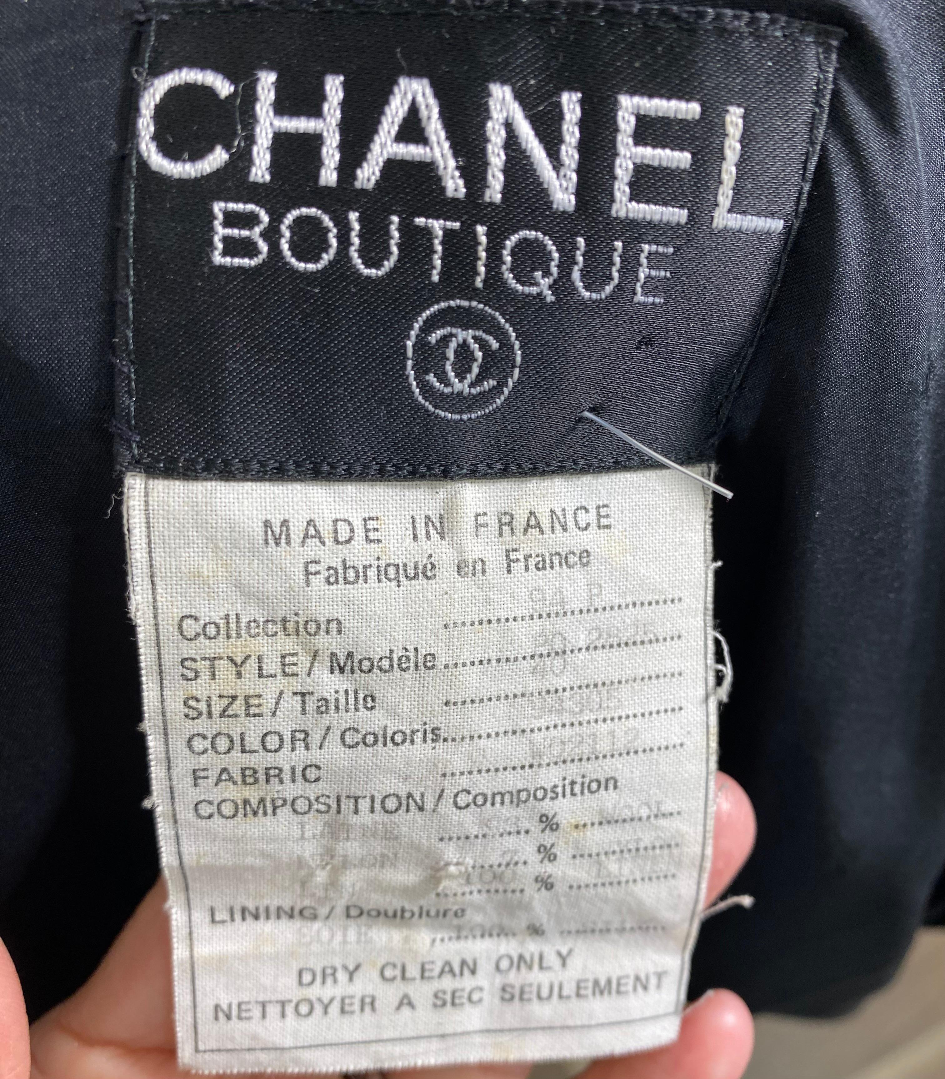 Chanel Printemps 1994 Combinaison jupe croisée en lin et laine noire - Taille 40 en vente 14
